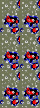 Küçük çiçekteki sevimli çiçek deseni. Varicologreen ve siyah raster çizimi. Birçok yeşil ve siyah soyut çiçekli tropikal çizim deseni.