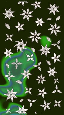 Hediye ambalaj kağıdı, tebrik kartları, posterler ve pankart tasarımı. Gri ve yeşil renkli çiçekler. Raster düz çiçek çizim deseni.