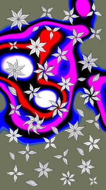 Raster illüstrasyonu. Renkli Bahar Teması eskiz kalıbı. Yeşil ve siyah renkte zarif çiçek buketi suluboya. Düz Çiçek Elementleri Tasarımı.