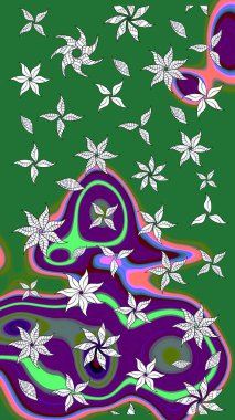 Poster ya da kapak için arka plan. Yapraklı çizim şekli. Tekstil için figür. Davetiye ve kartpostal tasarımı için dekoratif çiçek unsurları. Sevimli zarif çiçekler Raster illüstrasyonu.