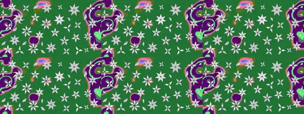 Yeşil ve nötr renklerde çiçekler. Raster illüstrasyonu. El çizimi çiçekli soyut çizim deseni.