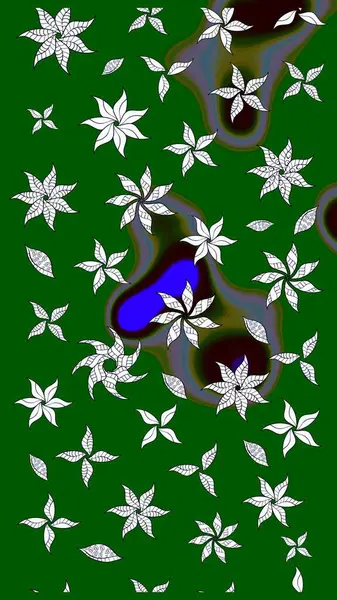 Yeşil ve nötr renklerde çiçekler. Raster illüstrasyonu. Raster illüstrasyonu. Çiçek desenli çizim. Asya tekstil tarzında.