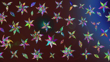 Kahverengi ve mavi renkli çiçekler. Raster illüstrasyonu. Küçük çiçekte sevimli çiçek deseni var..