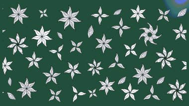 Yeşil ve nötr arkaplanda. Çocuksu tasarım. Tekstil, kumaş, ambalaj, hatıra defteri için hoş bir çiçek arkaplanı. Elle çizilmiş karalama çiçekleri ile Raster çizim deseni.