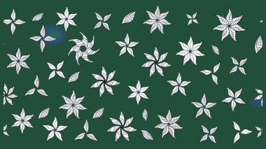 Çiçek desenli çizim. Yeşil ve nötr renklerde çiçekler. Asya tekstil tarzında. Raster illüstrasyonu. Raster illüstrasyonu.