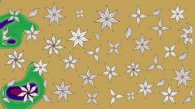 Raster Çiçek İllüstrasyonu 'nun şirin tekstili. Sarı ve nötr renklerdeki etnik çiçeklerle zarif eskiz deseni.