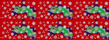 Eskiz arkaplan modeli. Yapraklı çiçekler ve kırmızı ve nötr renklerde papatya çiçekleri. Raster - stok.