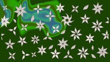 Yeşil ve nötr renklerde çiçekler. Hediye ambalaj kağıdı, tebrik kartları, posterler ve pankart tasarımı. Raster düz çiçek çizim deseni.