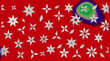 Asya tekstil tarzında. Raster illüstrasyonu. Raster illüstrasyonu. Çiçek desenli çizim. Kırmızı ve nötr renkte çiçekler.