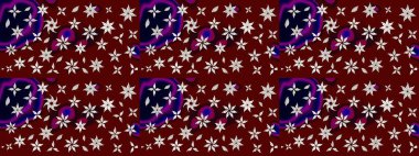 Düz Çiçek Elementleri Tasarımı. Renkli Bahar Teması eskiz kalıbı. Kırmızı ve kahverengi renkte çiçekler. Raster illüstrasyonunda çiçek deseni çizimi.