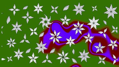 Ağaç dallı bahar çiçekleriyle desen, yeşil renklerde ve çiçek siluetiyle nötr renkler. Raster deseni.