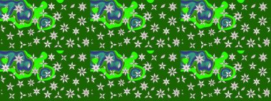 Asya tekstil tarzında. Çiçek desenli çizim. Raster illüstrasyonu. Raster illüstrasyonu. Yeşil ve nötr renkte çiçekler.