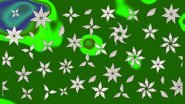 Renkli Bahar Teması eskiz kalıbı. Yeşil ve nötr renklerde çiçekler. Çiçekli çizim şekli. Düz Çiçek Elementleri Tasarımı.