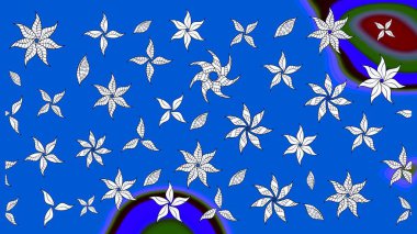 Çiçek ve yapraklı karalama şeklinde Raster çiçek deseni. Raster illüstrasyonu. Yumuşak, bahar çiçekleri mavi ve nötr renklerde.