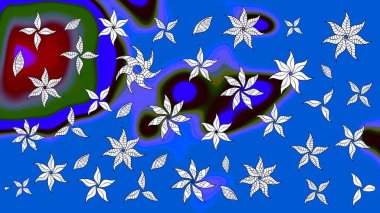 Raster illüstrasyonu. Çiçek buketleriyle klasik bir eskiz şekli. Mavi ve nötr renklerde.