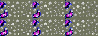 Eskiz arkaplan modeli. Yapraklı çiçekler ve yeşil ve beyaz renkli papatya çiçekleri. Raster - stok.