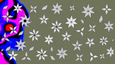 Raster deseni. Bahar çiçekli desen dallı, yeşil ve nötr renkler çiçekli siluet.