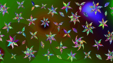 Raster illüstrasyonu. Yeşil ve kahverengi renklerde. Çiçek buketleriyle klasik tarzda eskiz deseni.