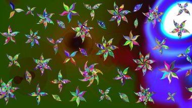 Modern çiçek arkaplanı. Moda baskıları için zarif bir şablon. Halk tarzı. Parlak renkli çiçekleri ve yeşil ve kahverengi renkte yaprakları olan harika bir çiçek deseni..