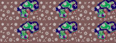 Kahverengi ve nötr renklerde çiçekler. Asya tekstil tarzında. Çiçek desenli çizim. Raster illüstrasyonu. Raster illüstrasyonu.