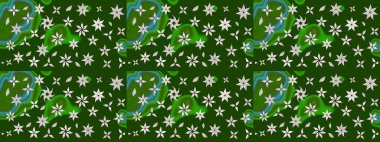 Kumaş desenli papatya çiçeği detayı. Yeşil ve nötr renkte çiçekler.