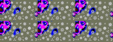 Raster. Raster illüstrasyonu. Kumaş, tekstil, duvar kağıdı baskısı için. Tomurcukları çiçek olan sevimli bir çiçek deseni. Eskiz geçmişi. Antika retro tarzı.