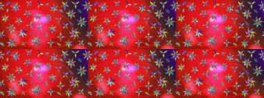 Raster. Kırmızı ve pembe renkte güzel çiçekleri olan eskiz deseni, suluboya çiçek deseni, duvar kağıdı, kart veya kumaş için fayanslı.