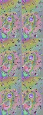 Raster Çiçek İllüstrasyonu güzel tekstil. Tarafsız ve yeşil renklerdeki etnik çiçeklerle zarif bir eskiz deseni..