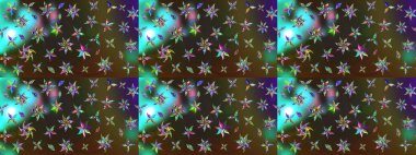 Ağaç dallı bahar çiçekleri ile desen, yeşil ve kahverengi renkler ile çiçek silueti. Raster deseni.