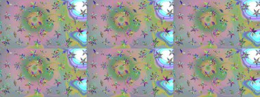 Renkli Bahar Teması eskiz kalıbı. Raster illüstrasyonundaki çiçek desenli çizim. Süslü kumaş deseni. Düz Çiçek Elementleri Tasarımı.