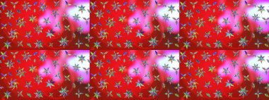 Çiçek desenli çizim. Düz Çiçek Elementleri Tasarımı. Renkli Bahar Teması eskiz kalıbı. Raster illüstrasyonu. Asya tekstil tarzında. Kırmızı ve pembe renkte çiçekler.