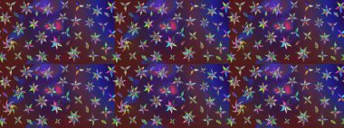 Raster illüstrasyonundaki çiçek desenli çizim. Mor ve mor renkte çiçekler.