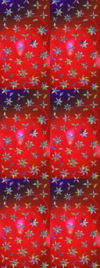 Kırmızı ve mor renkli Asya tekstili. Suluboya çiçekli çiçek deseni. Raster illüstrasyonu.