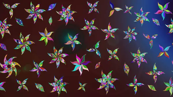 Kahverengi ve mavi renkli çiçekler. Raster illüstrasyonu. Küçük çiçekte sevimli çiçek deseni var..