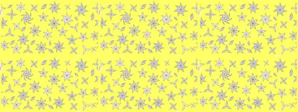 El çizimi. Raster illüstrasyonu. Çiçekli, yapraklı, çiçek desenli çizim..