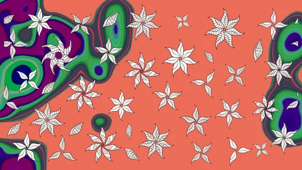 Renkli süs kenarı. Turuncu ve nötr renklerde. Çizim kalıbı. Hint süsü. Raster illüstrasyonu. Çiçek duvar kağıdı.