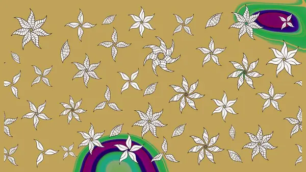 Raster illüstrasyonu. Çiçekli, yapraklı, çiçek desenli eskiz. El çizimi.