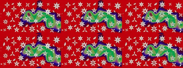 Eskiz arkaplan modeli. Yapraklı çiçekler ve kırmızı ve nötr renklerde papatya çiçekleri. Raster - stok.