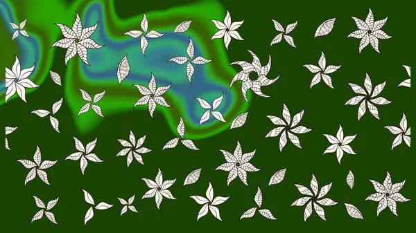 Yeşil ve nötr renklerde çiçekler. Hediye ambalaj kağıdı, tebrik kartları, posterler ve pankart tasarımı. Raster düz çiçek çizim deseni.