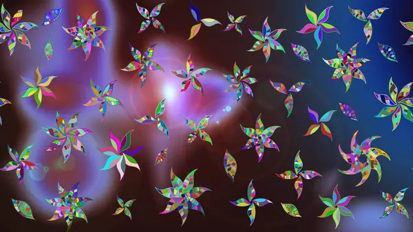 Kahverengi ve mavi renklerde. Raster illüstrasyonu. 3D çiçekler, çizim.