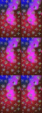 Çiçekli çiçek deseni, suluboya. Düz Çiçek Elementleri Tasarım Raster illüstrasyonu. Kırmızı ve menekşe renkleri üzerine çiçekler. Renkli Bahar Teması çizim kalıbı.