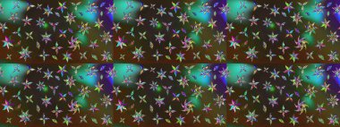 Raster illüstrasyonu. Gri ve kahverengi renkli çiçekler. El çizimi çiçekli soyut çizim deseni.