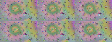 Tarafsız ve yeşil renklerde parlak çiçekli halı deseni.