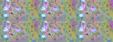 Düz Çiçek Elementleri Tasarımı. Raster illüstrasyonu. Chichi 'nin kumaş kalıbını çiz. Renkli Bahar Teması eskiz kalıbı. Çiçek deseni.