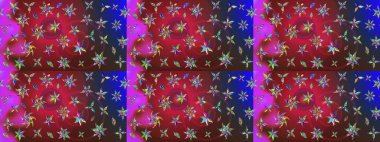 Tatil havası. Bahar mevsimi. Nazik romantik baskı. Kırmızı ve mavi renkte çiçekler. Raster güzel bir çiçek deseni çiziyor..