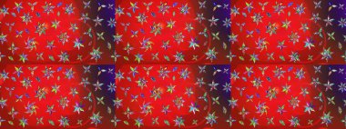 Kırmızı ve mor renkte etnik çiçeklerle süslenmiş zarif bir eskiz şekli. Raster Çiçek İllüstrasyonu güzel tekstil..