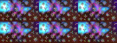 Çiçeksel kahverengi ve mavi çizim deseni. Raster Yumuşak kumaş deseni. Klasik taslak çizimi. Raster çiçek izi..