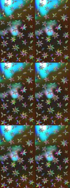 Raster illüstrasyonu. Kahverengi ve yeşil renklerde güzel bir tekstil. Suluboya çiçekli çiçek deseni.