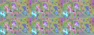 Raster deseni. Sanat inspineutral ve yeşil stil çiçekler ve yapraklar. Karalama çiçekleri çizim kalıbı. Tarafsız ve yeşil el çizimi desen.