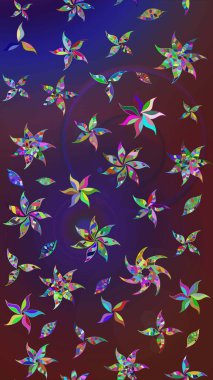 Mor ve mor renkli bitkilerden oluşan parlak çiçekli çizim deseni.